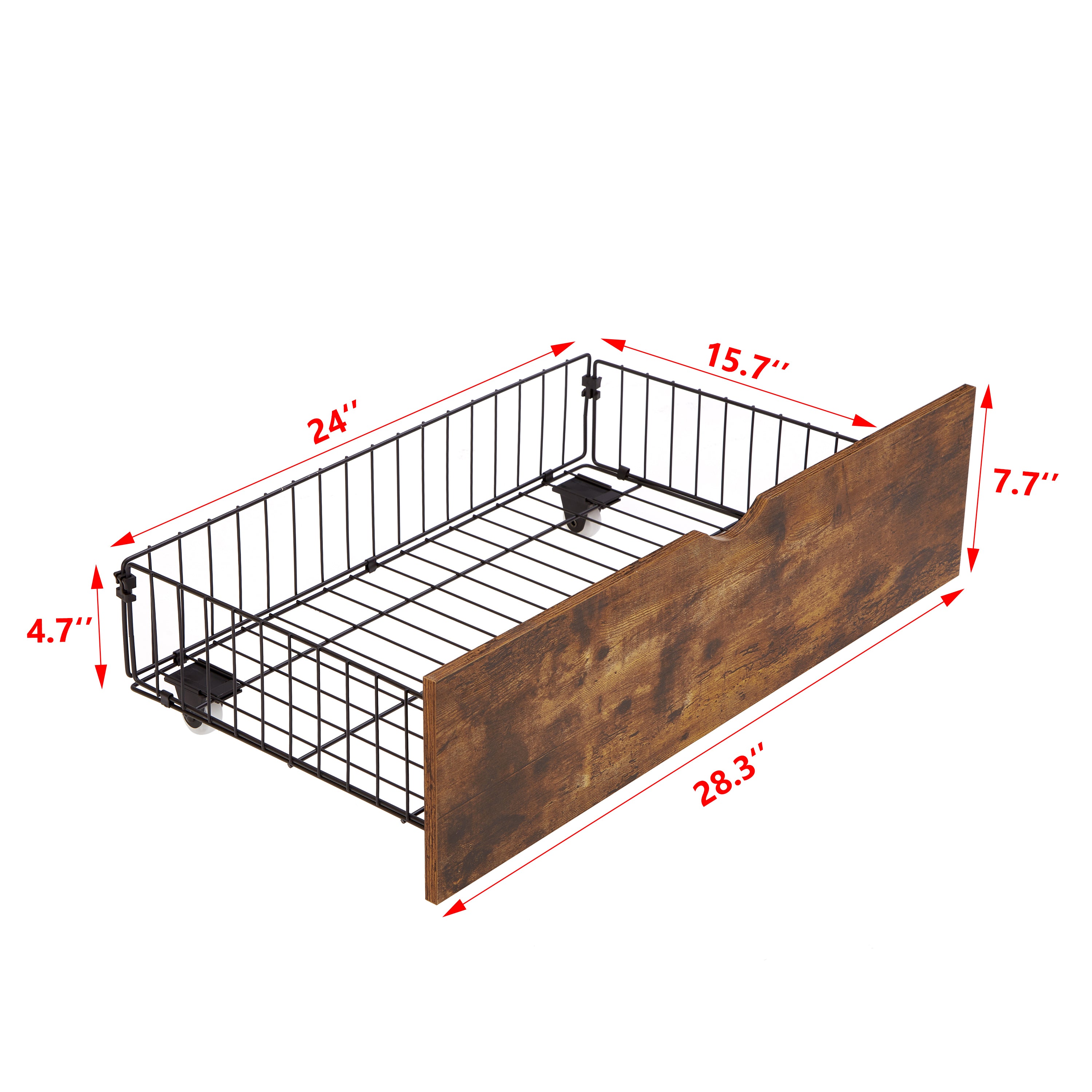 Modern QUEEN Bed Drawers with Wheels in Black and Brown MDF and Metal, 28.3 x 15.7 x 7.7 inches - Grand Goldman Shop