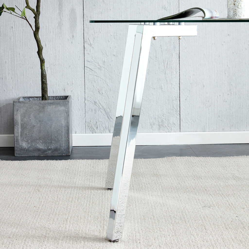 Glass Dining Table Modern Minimalist Rectangular  for 4-6 with 0.31' Tempered Glass Tabletop and plating Metal Legs, Writing Table Desk, for Kitchen Dining Living Room, 51' W x 31'D x 30' H 1123 - Grand Goldman Shop
