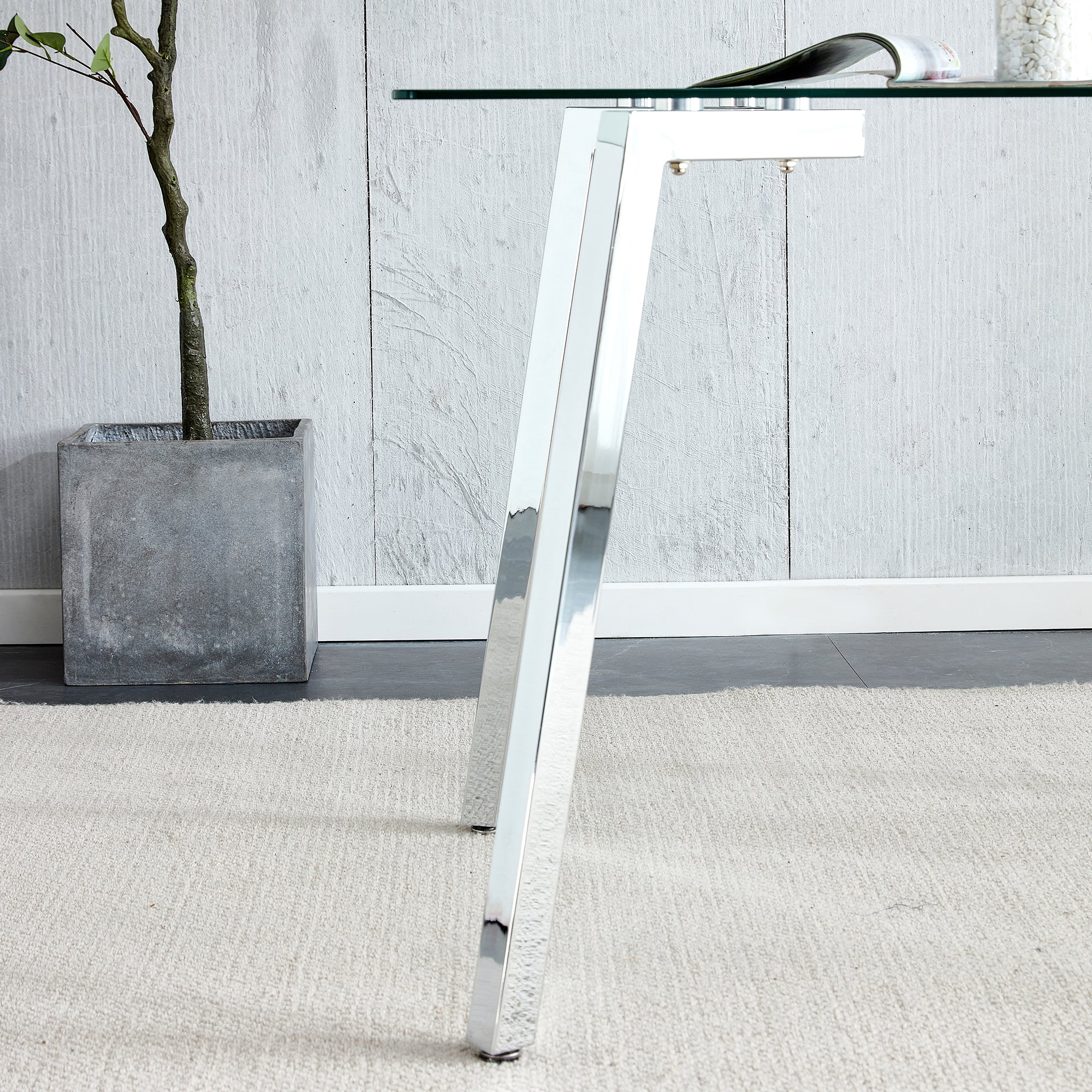 Glass Dining Table Modern Minimalist Rectangular  for 4-6 with 0.31' Tempered Glass Tabletop and plating Metal Legs, Writing Table Desk, for Kitchen Dining Living Room, 51' W x 31'D x 30' H 1123 - Grand Goldman Shop
