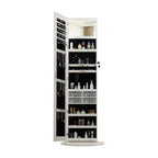 360°Swivel Jewelry Cabinet with Full Length Mirror, 360°Rotating Standing Jewelry Armoire Organizer, Lockable Storage Cabinet, Interior Lighted Mirror, White - Grand Goldman Shop