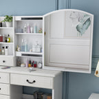 Fashion Vanity Desk with Mirror and Adjustable Lighting in White MDF, 6 Drawers, 3 Color Light Modes - Grand Goldman Shop
