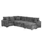 Modern Sectional Sofa Pull-out Sleeper with Storage Ottoman, USB Charging, Grey Tweed Chenille, 112.2' - Grand Goldman Shop