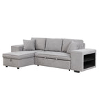 Modern Reversible L-Shape Pull Out Sleeper Sofa with Storage Chaise and Stools, Gray Linen, 104.5' - Grand Goldman Shop