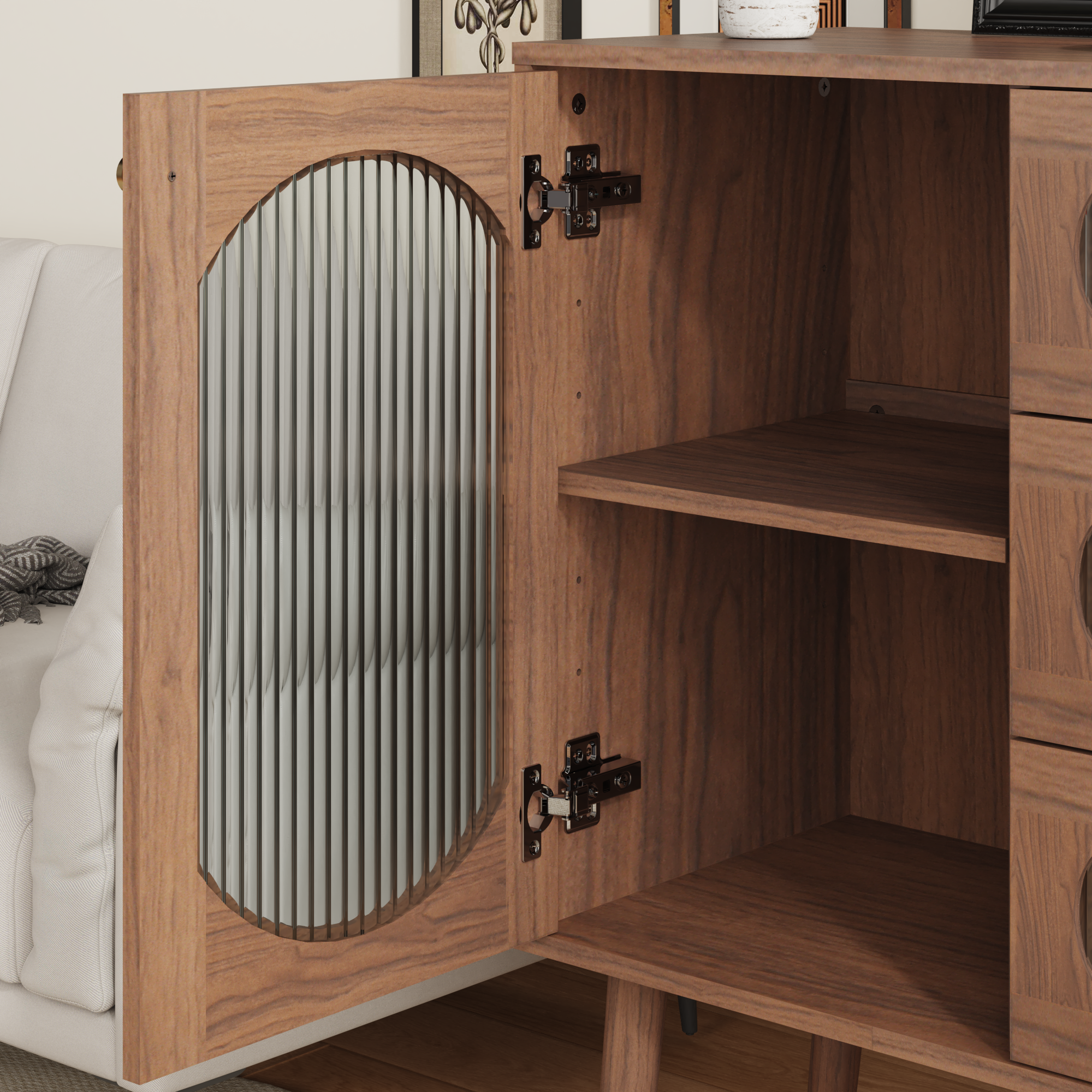 Accent Cabinet with 3 Drawers and Door, Wooden Storage Cabinet with Shelves, Sideboard for Living Room, Entryway, Natural - Grand Goldman Shop