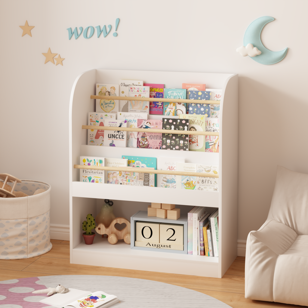 Kids Bookshelf with Open Storage, Front-Facing Children's Bookcase, Multi-Tier Wooden Book Display Shelf for Toddlers, Playro