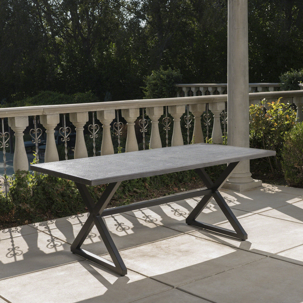 Rolando Outdoor Aluminum Dining Table with Steel Frame, Grey / Black - Grand Goldman Shop