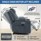 Up to 350 LBS Chenille Power Lift Recliner Chair, Heavy Duty Motion Mechanism with 8-Point Vibration Massage and Lumbar Heating, USB and Type-C Ports, Stainless Steel Cup Holders, Blue - Grand Goldman Shop