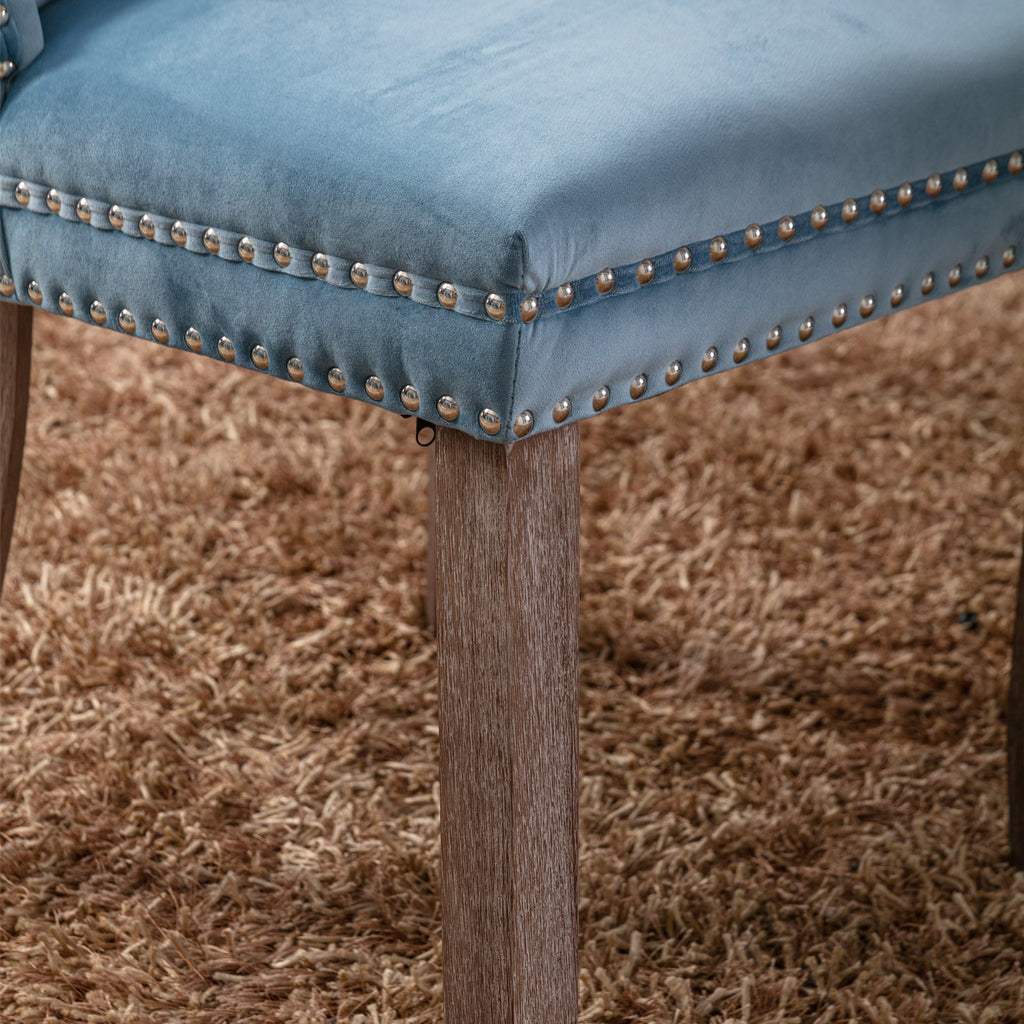 Nikki Collection Modern, High-end Tufted Solid Wood Contemporary Velvet Upholstered Dining Chair with Wood Legs Nailhead Trim 2-Pcs Set,Light Blue, SW2001LB - Grand Goldman Shop