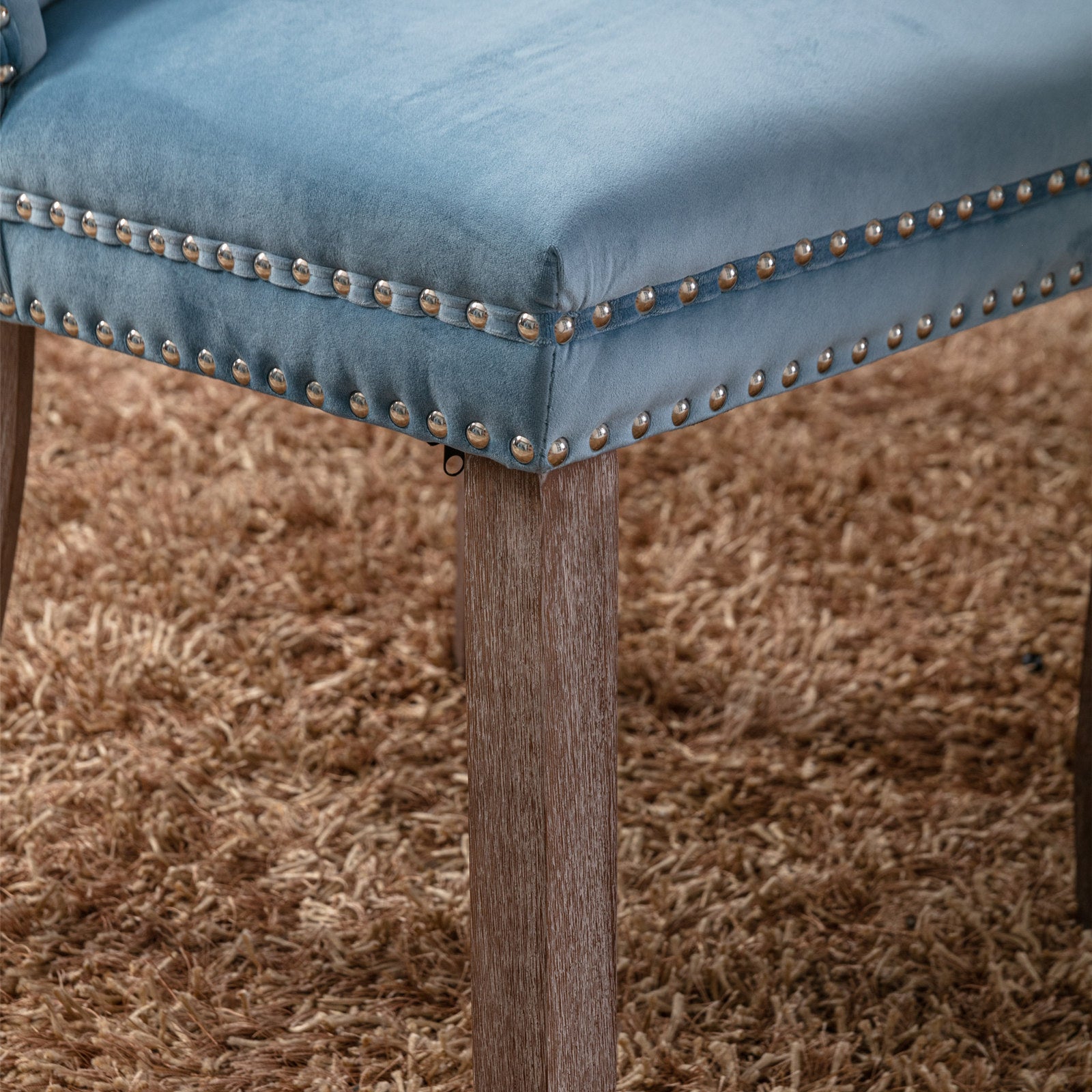 Nikki Collection Modern, High-end Tufted Solid Wood Contemporary Velvet Upholstered Dining Chair with Wood Legs Nailhead Trim 2-Pcs Set,Light Blue, SW2001LB - Grand Goldman Shop