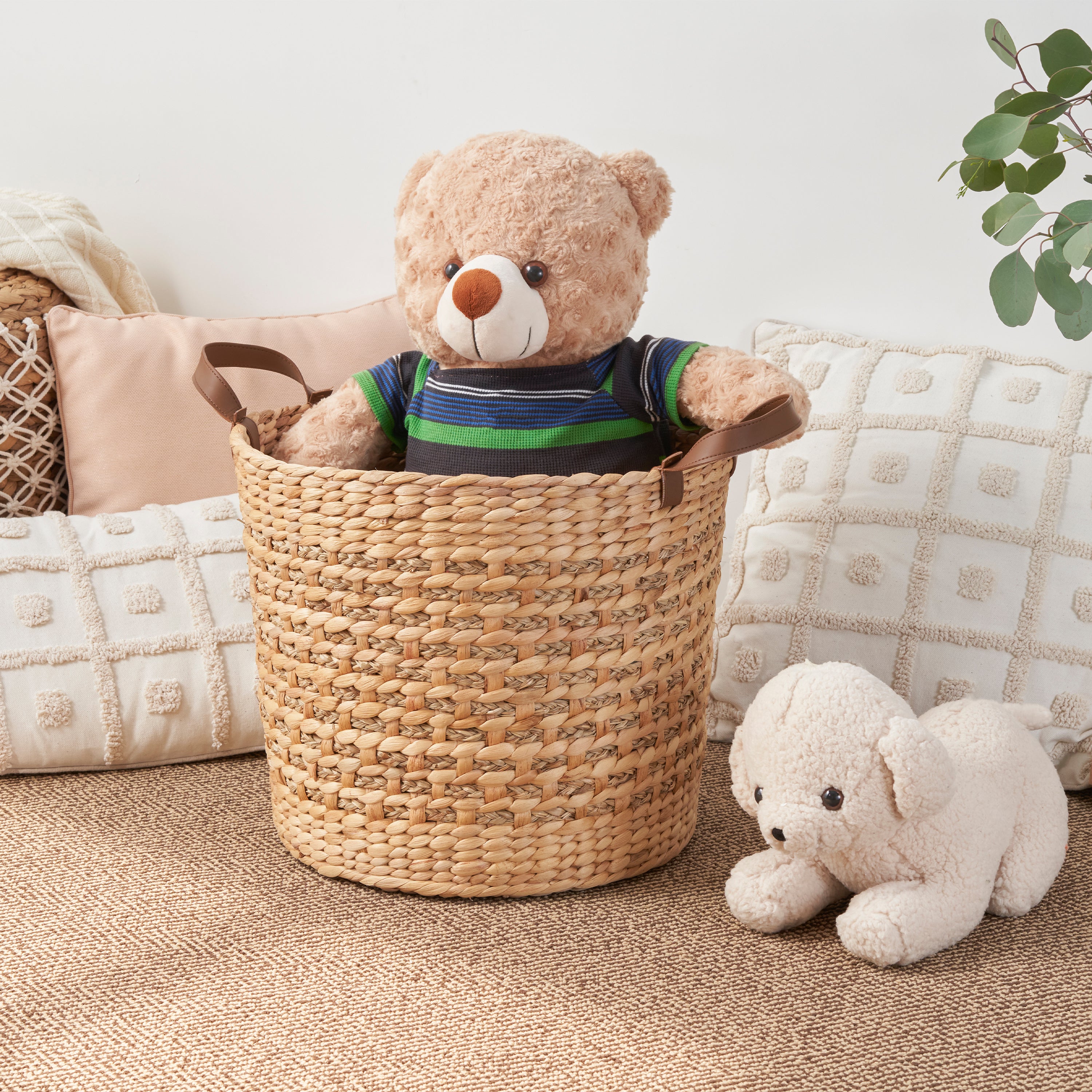 Isidore Water Hyacinth Woven Round Multi Use Storage Basket - 15.7' x 15.7' x 11.8' - Natural Brown - Grand Goldman Shop