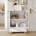 Minimalist White Buffet Cabinet with Double Glass Doors and Drawer, Modern Wooden Storage Sideboard Cupboard for Living room, Dining Room Hallway Entryway - Grand Goldman Shop