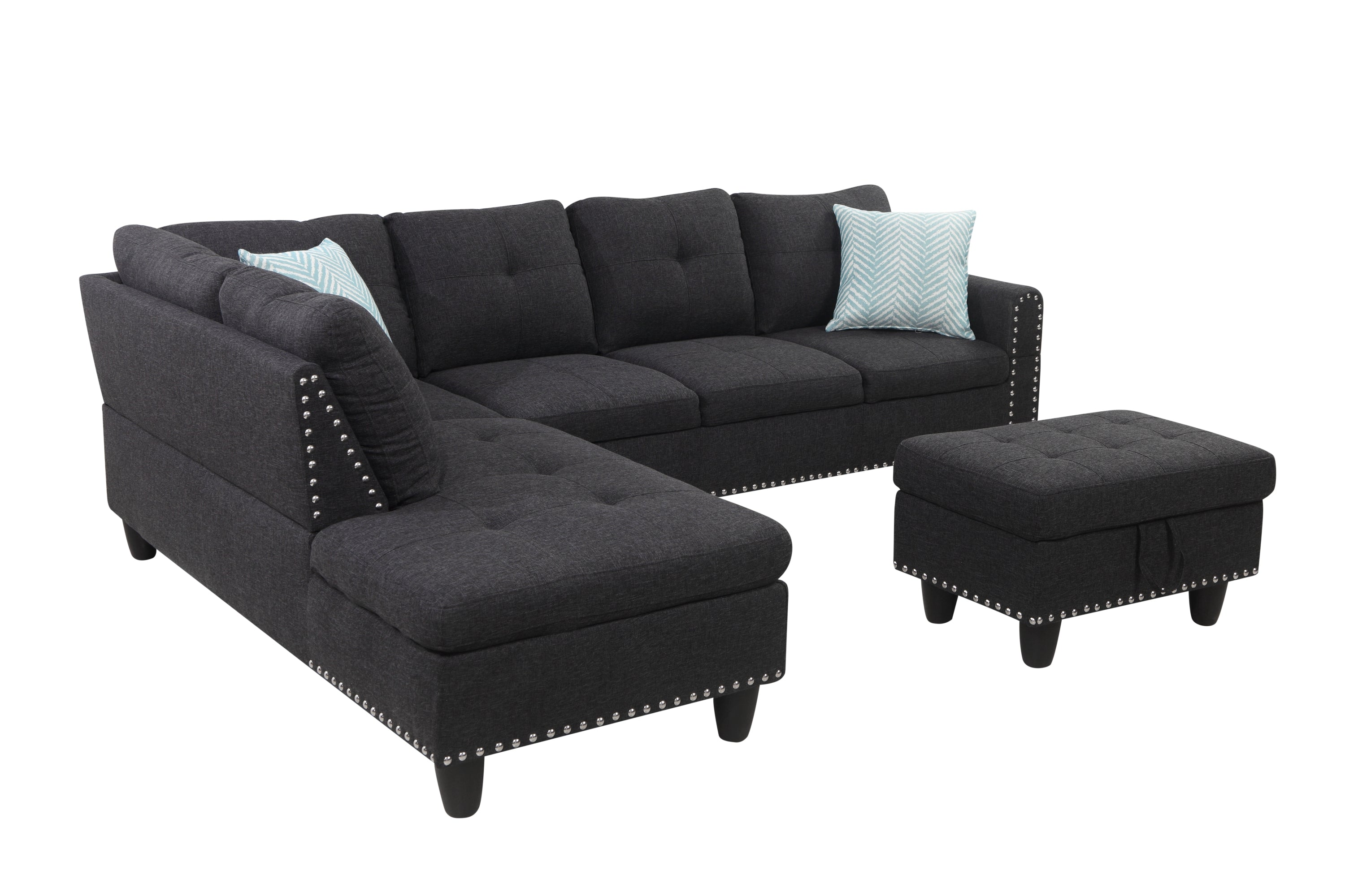 Alger 98' Wide Left Hand Facing Sofa & Chaise with Ottoman - Grand Goldman Shop
