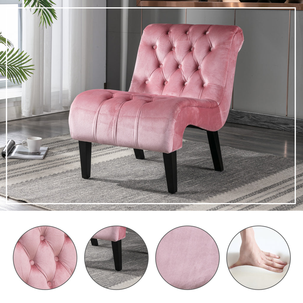 COOLMORE Modern Velvet Armless Accent Living Room Chair / Leisure Chair,Upholstered Fabric Button Comfortable Chair with Wooden Legs for Bedroom, Living Room, Office (Pink Velvet) - Grand Goldman Shop