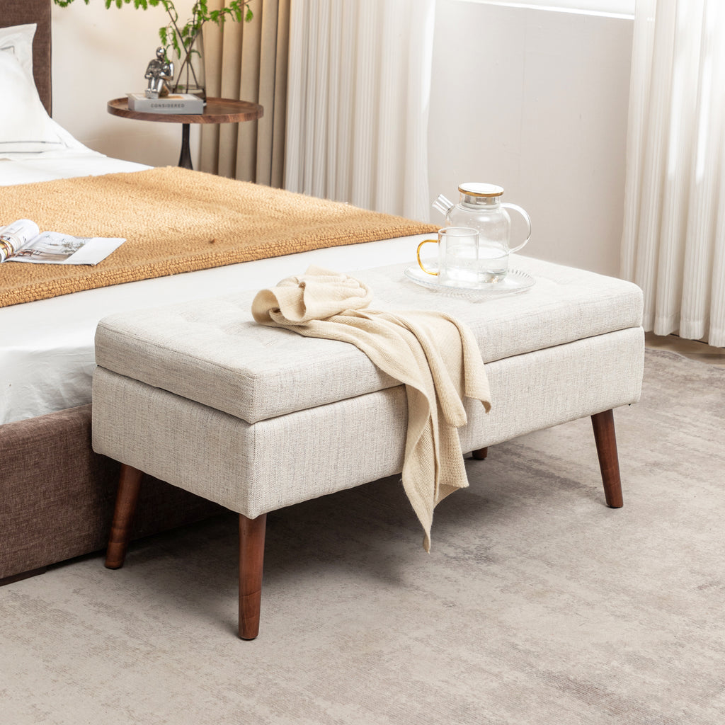 Storage Bench with Storage Bench for Bedroom End of Bed Bench Foot of Bed Bench Entryway Bench Storage Ottoman Bench 43.7' W x 18.1' D Off White Bench - Grand Goldman Shop