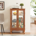 2 Doors Curio Cabinet with Tempered Glass Doors, Curio Cabinets with Mirrored Back Panel and Adjustable Shelves, Lighted Display Cabinet for Home, Office Light Bulb Included Oak - Grand Goldman Shop