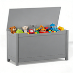 Kids Wooden Toy Box Storage with Safety Hinged Lid for Ages 2+ (Gray) | Premium Home Decor - Grand Goldman