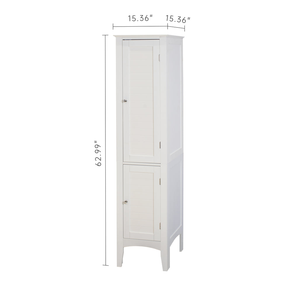 Tall Narrow Tower Freestanding Cabinet with 2 Shutter Doors 5 Tier Shelves for Bathroom, Kitchen ,Living Room ,Storage Cabinet,White - Grand Goldman Shop