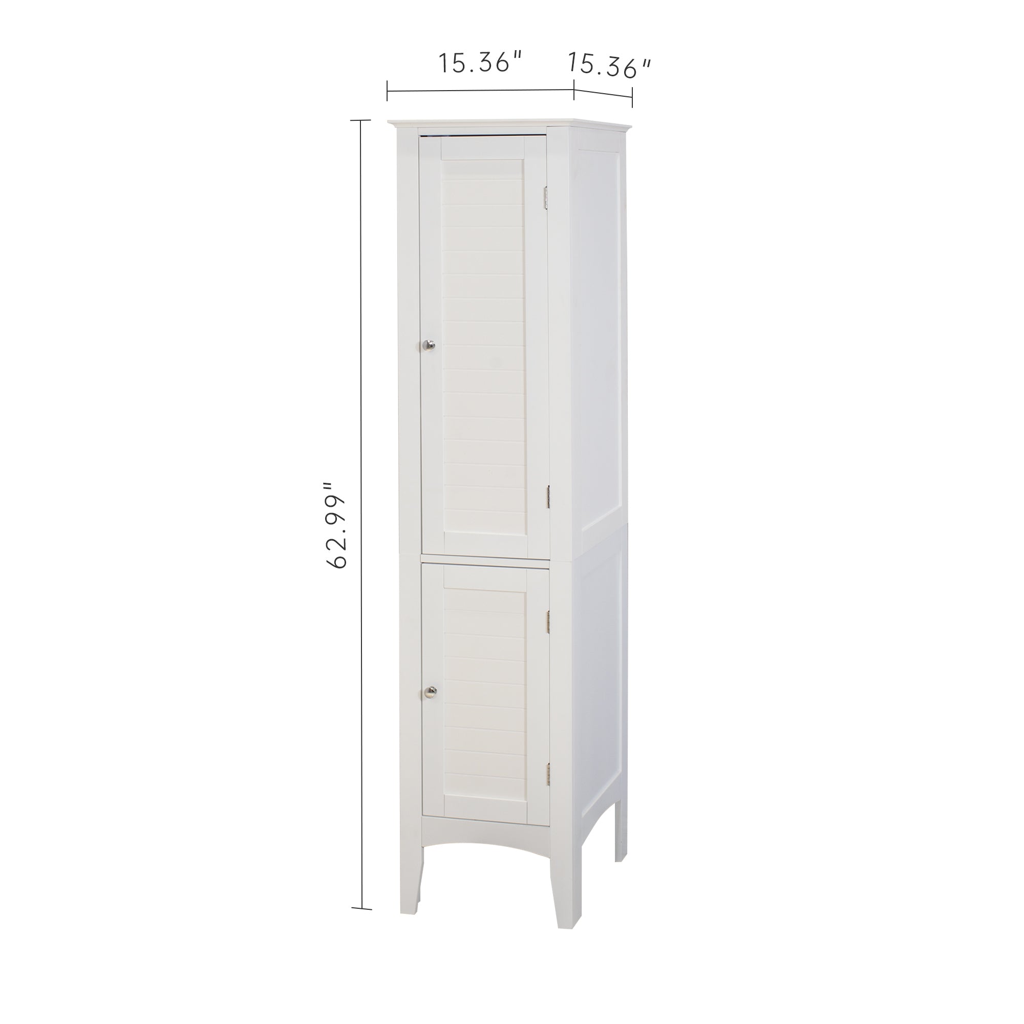 Tall Narrow Tower Freestanding Cabinet with 2 Shutter Doors 5 Tier Shelves for Bathroom, Kitchen ,Living Room ,Storage Cabinet,White - Grand Goldman Shop