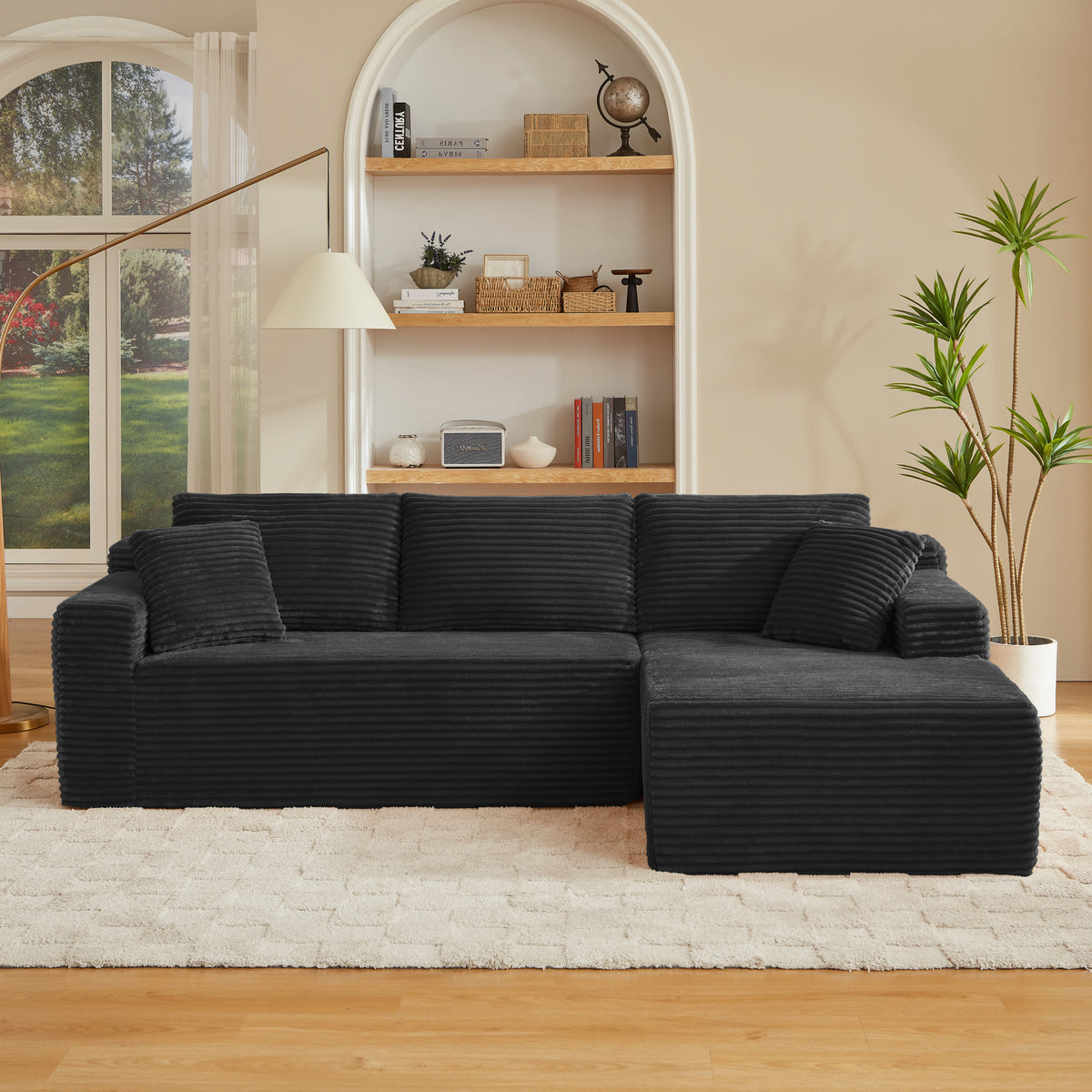 L-Shaped Cloud Sectional Sofa with Deep Seat,No Assembly Required,Modular Couches Sleeper for Living Room,Bedroom,Apartment,Black - Grand Goldman Shop