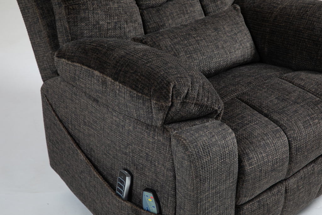 Old age electric lift chair, flat high density foam electric sofa, with heating and massage functions, can tilt to 180 degrees, 2 pocket cup holders, 2 remote controls, 4 OKIN motors - Grand Goldman Shop