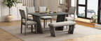 TREXM 6-Piece Retro Dining Table Set for 6, 60' Wood Kitchen Table and Chairs Set of 4 with Bench Designed Trestle Base for kitchen & Dining Room (Gray) - Grand Goldman Shop