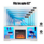 TV Stand Electric Fireplace  Glass Shelves, 3D Fireplace TV Stand with LED Lights Wood with USB Charging Outlet Modern Television Table Center for TV up to 62' White, 58''W*15.4''D*24.6 - Grand Goldman Shop