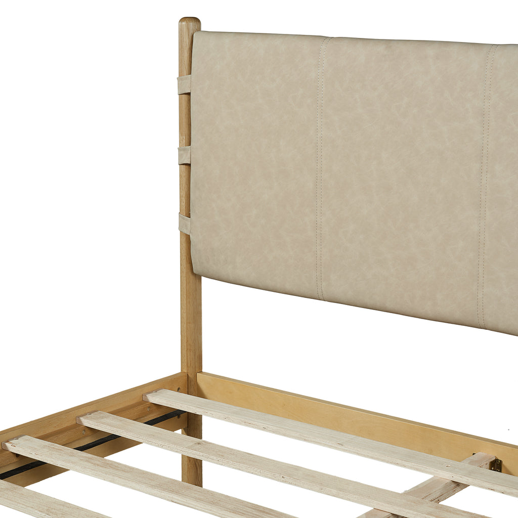 Modern Queen Bed Frame Set with 2 Nightstands, Beige Wood Platform Bed with Headboard and Matching Bedside Tables for Bedroom - Grand Goldman Shop