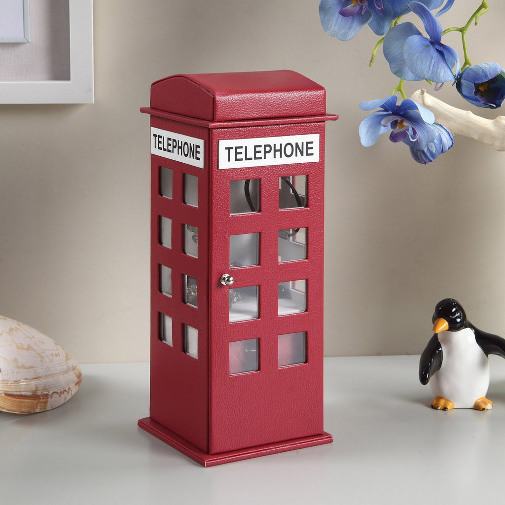 11.5' Tall Leather Jewelry Box, British Telephone Design, Burgundy Red - Grand Goldman Shop