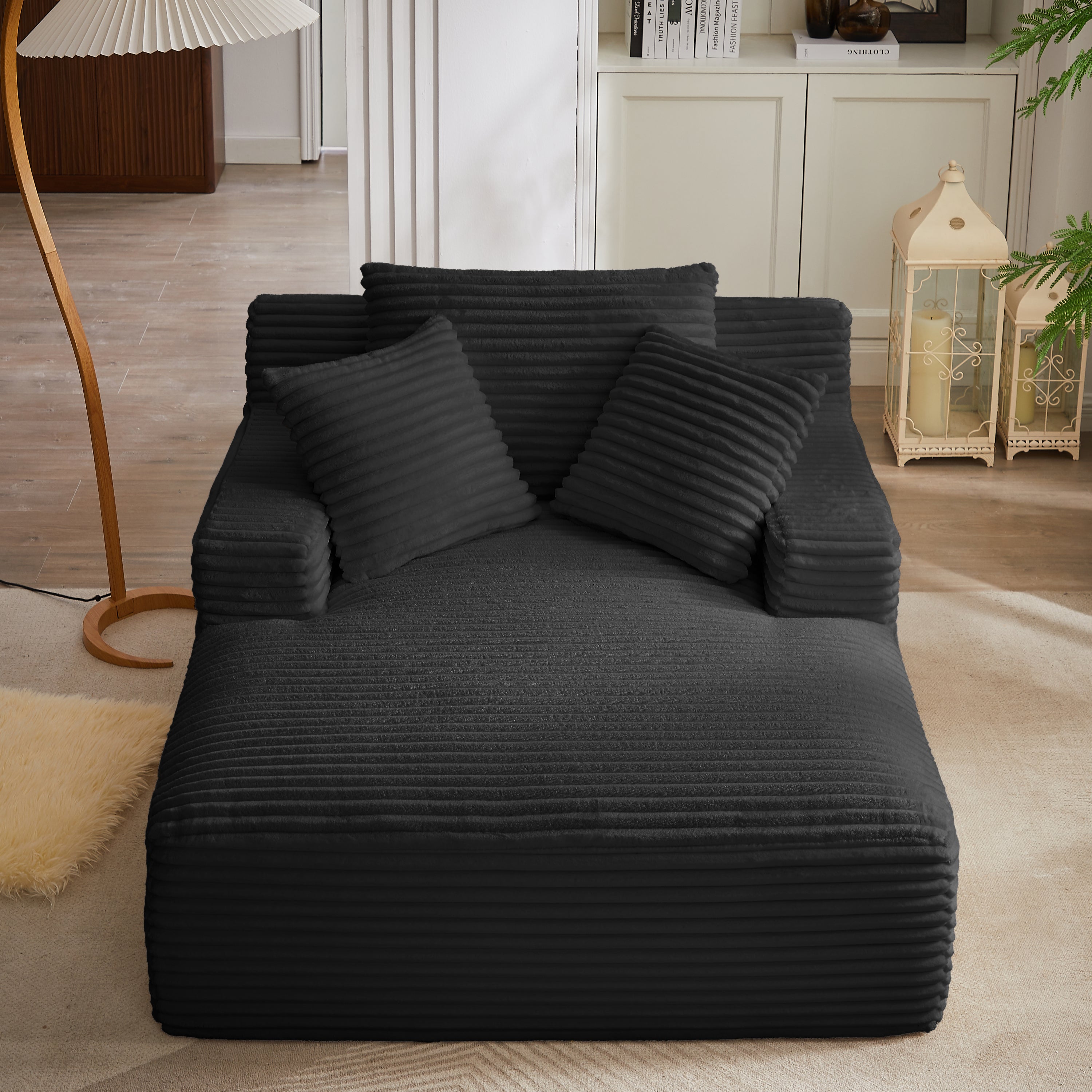 Oversized Chaise Lounge Chair Indoor, Corduroy Upholstered Modern Sofa Couch,No Assembly Required,Comfy Sleeper Sofa for Living Room,Office - Grand Goldman Shop