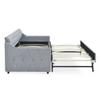 Linen Grey Mid-Century Style Twin Size Upholstered Daybed with Trundle and USB Charging Armrest - Grand Goldman Shop