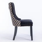 Classic Velvet Dining Chairs,  High-end Tufted Solid Wood Contemporary Velvet Upholstered Dining Chair with Wood Legs Nailhead, SET OF 2,Black and Patterned,SW2201BK - Grand Goldman Shop