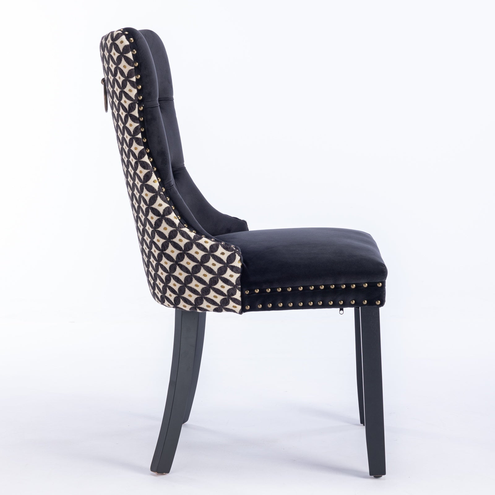 Classic Velvet Dining Chairs,  High-end Tufted Solid Wood Contemporary Velvet Upholstered Dining Chair with Wood Legs Nailhead, SET OF 2,Black and Patterned,SW2201BK - Grand Goldman Shop