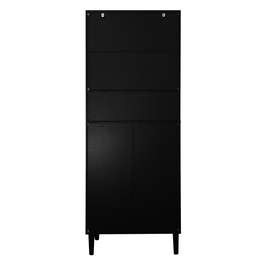 Tempered Glass Door Tall Storage Bookcase with adjustable board, 4 doors MDF painting finished cabinet, Black, Living room Bedroom storage - Grand Goldman Shop