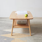 Natural Wood Center Table Low Table with Storage Shelf, Solid Wood Top, Easy to Assemble, 31.5'' - Grand Goldman Shop