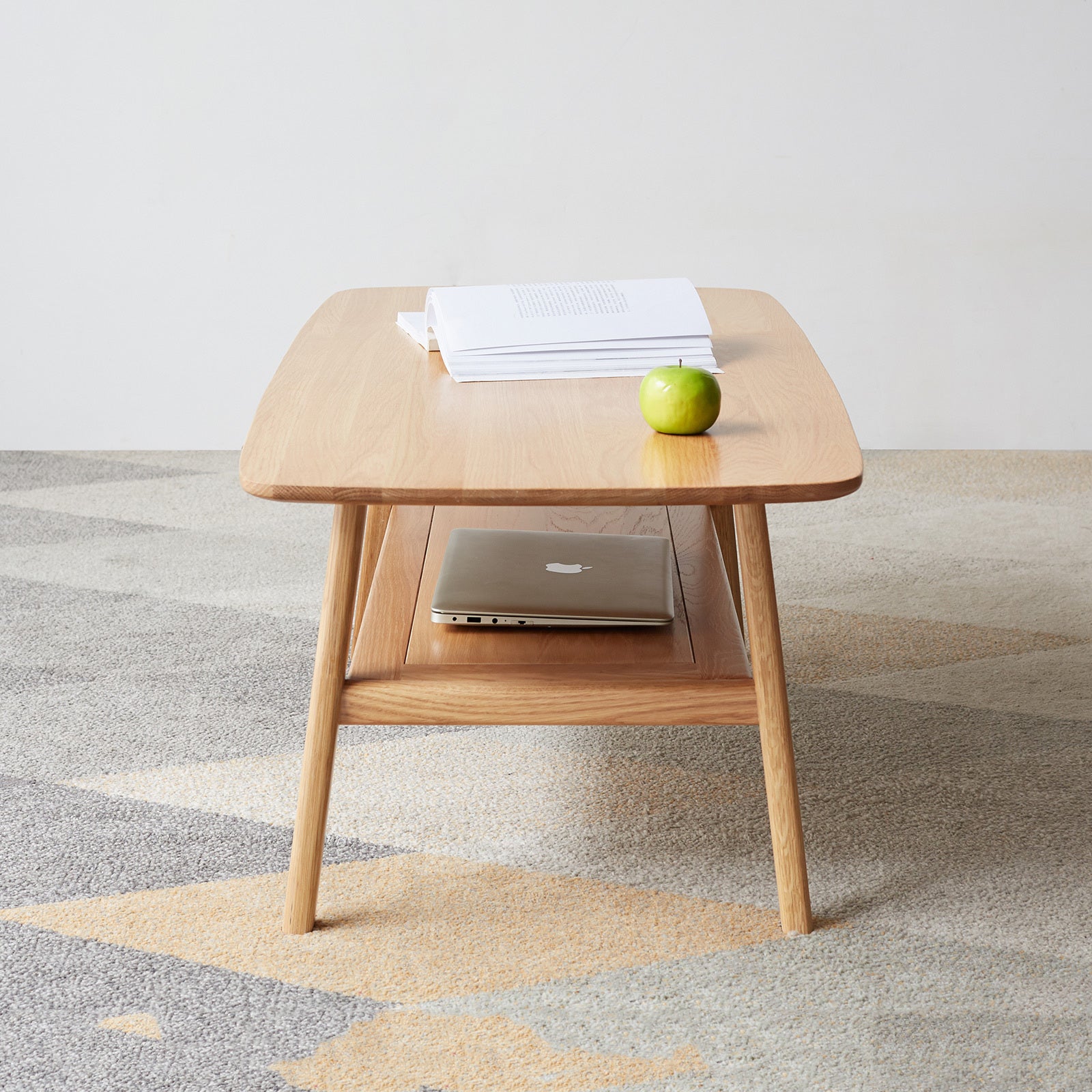 Natural Wood Center Table Low Table with Storage Shelf, Solid Wood Top, Easy to Assemble, 31.5'' - Grand Goldman Shop