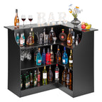 Home Bar Unit, L-Shaped Wine Bar Cabinet Table 4-Tier with Storage Shelves,  Wine Glass Holder, 300 lbs Max Capacity, Wood Liquor Cabinet for Home, Kitchen, Living Room, Pub, Basement, Black - Grand Goldman Shop