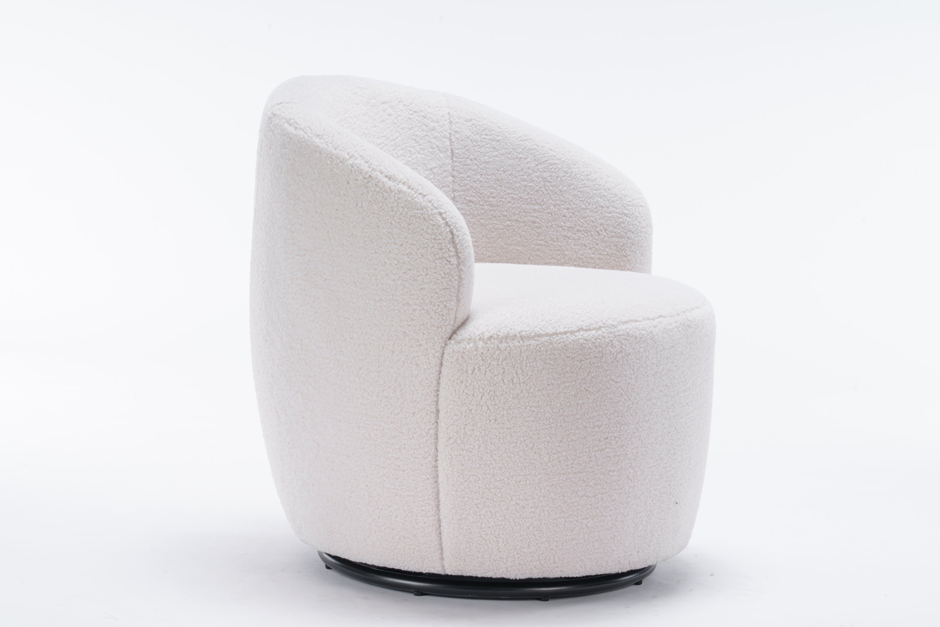 Teddy Fabric Swivel Accent Armchair Barrel Chair With Black Powder Coating Metal Ring,Ivory White - Grand Goldman Shop