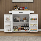 Kitchen island rolling trolley cart with 1 drawer & 2 doors with storage racks & Adjustable Shelves & towel rack & seasoning rack rubber wood table top-White - Grand Goldman Shop