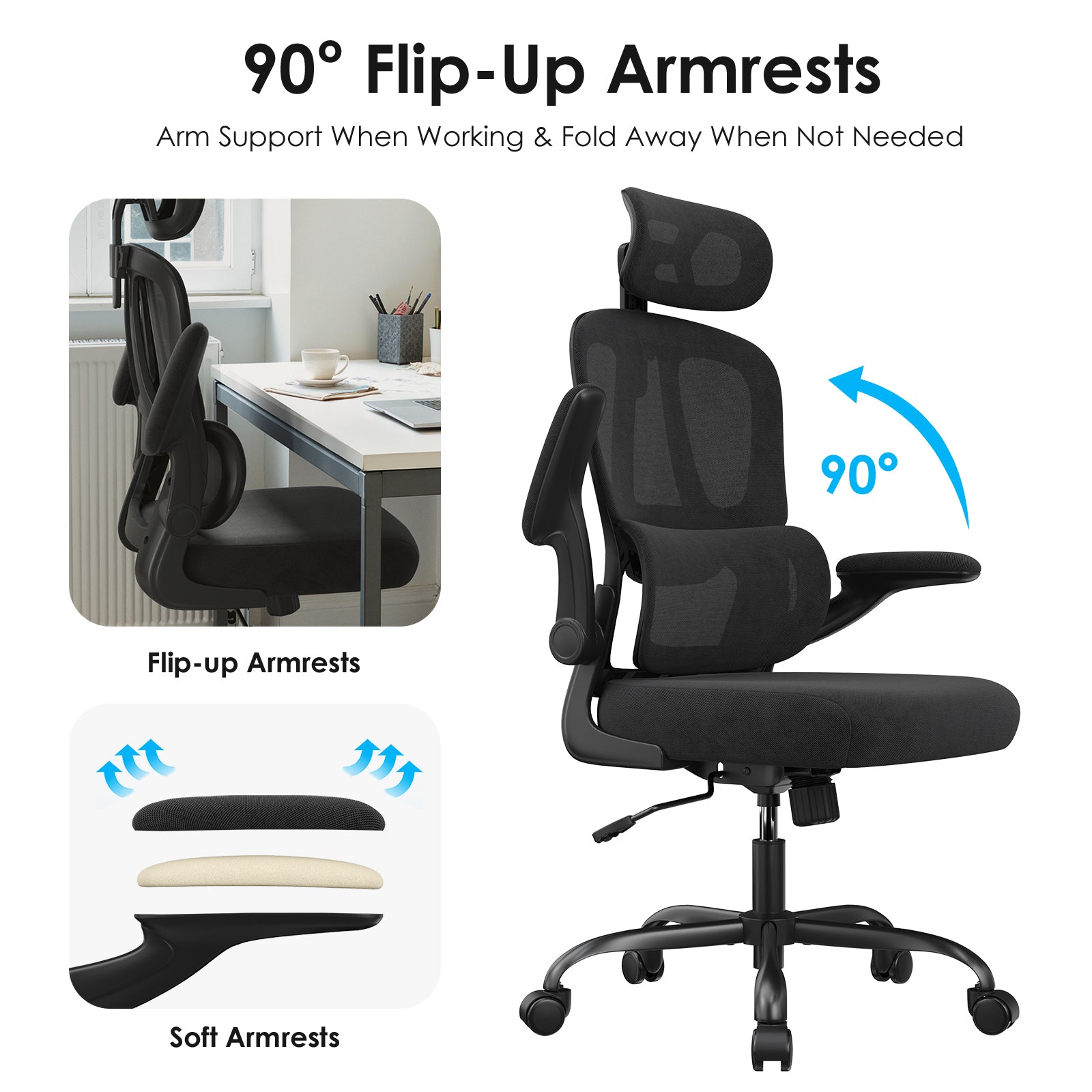 Ergonomic Office Chair, Desk Chair with Headrest and Lumbar Support, High Back Swivel Home Office Chair with Headrest for Hom