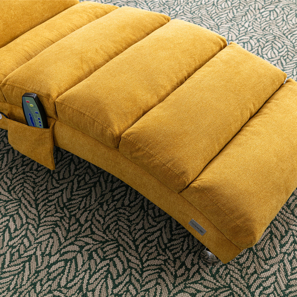 Ergonomic Linen Massage Chaise Lounge with Remote Control, Mustard Color, 5 Modes for Office, Living Room, Bedroom - Grand Goldman Shop
