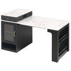 K&K 59.5' Kitchen Island with Extendable Dining Table, Kitchen Storage Table with Double-sided Storage, Kitchen Island with 2 Drawers, Power Outlet, Side Open Shelves, for Kitchen, Dining Room, Black - Grand Goldman Shop