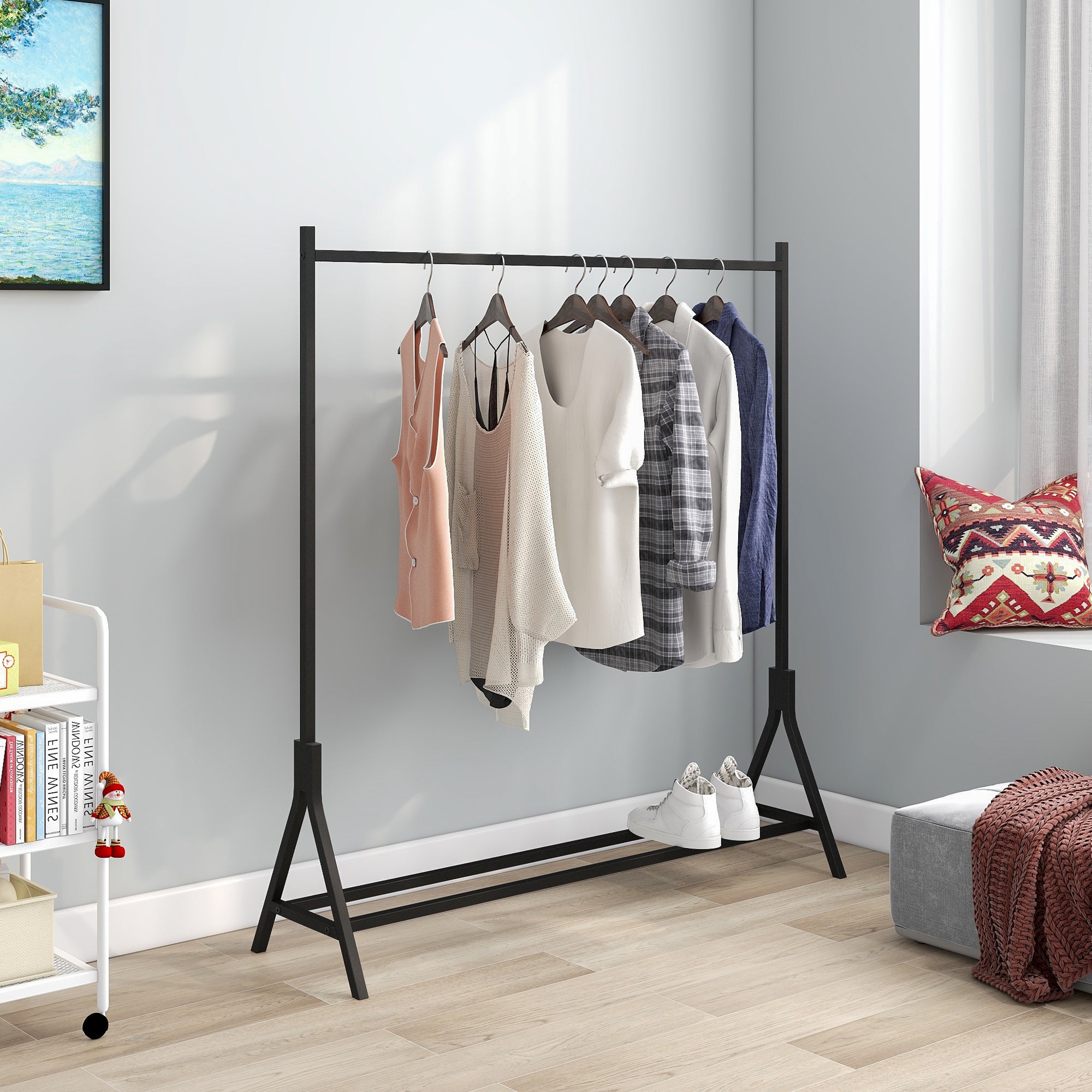 Garment Rack Freestanding Hanger Multi-functional Single pole Bedroom Clothing Rack Bedroom, Black - Grand Goldman Shop