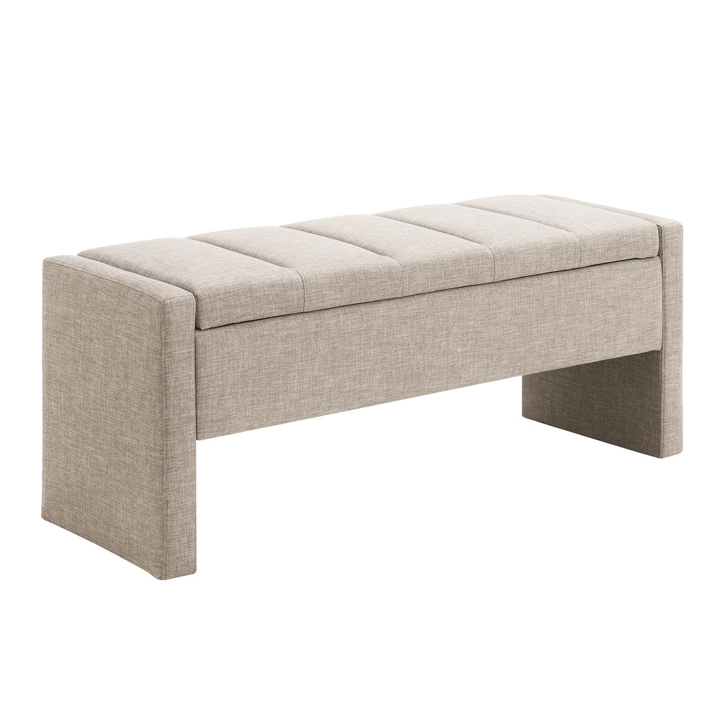 Modern Upholstered Bed End Bench with Storage, Comfy Linen Grey Brown Foot Rest - Grand Goldman Shop