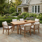 7-teiliges Outdoor-Esszimmer-Set aus Akazienholz, modern mit 6 Stühlen und 1 großem Tisch, Essmöbel-Set für Rasen, Garten, Veranda, Pool, Teakholz