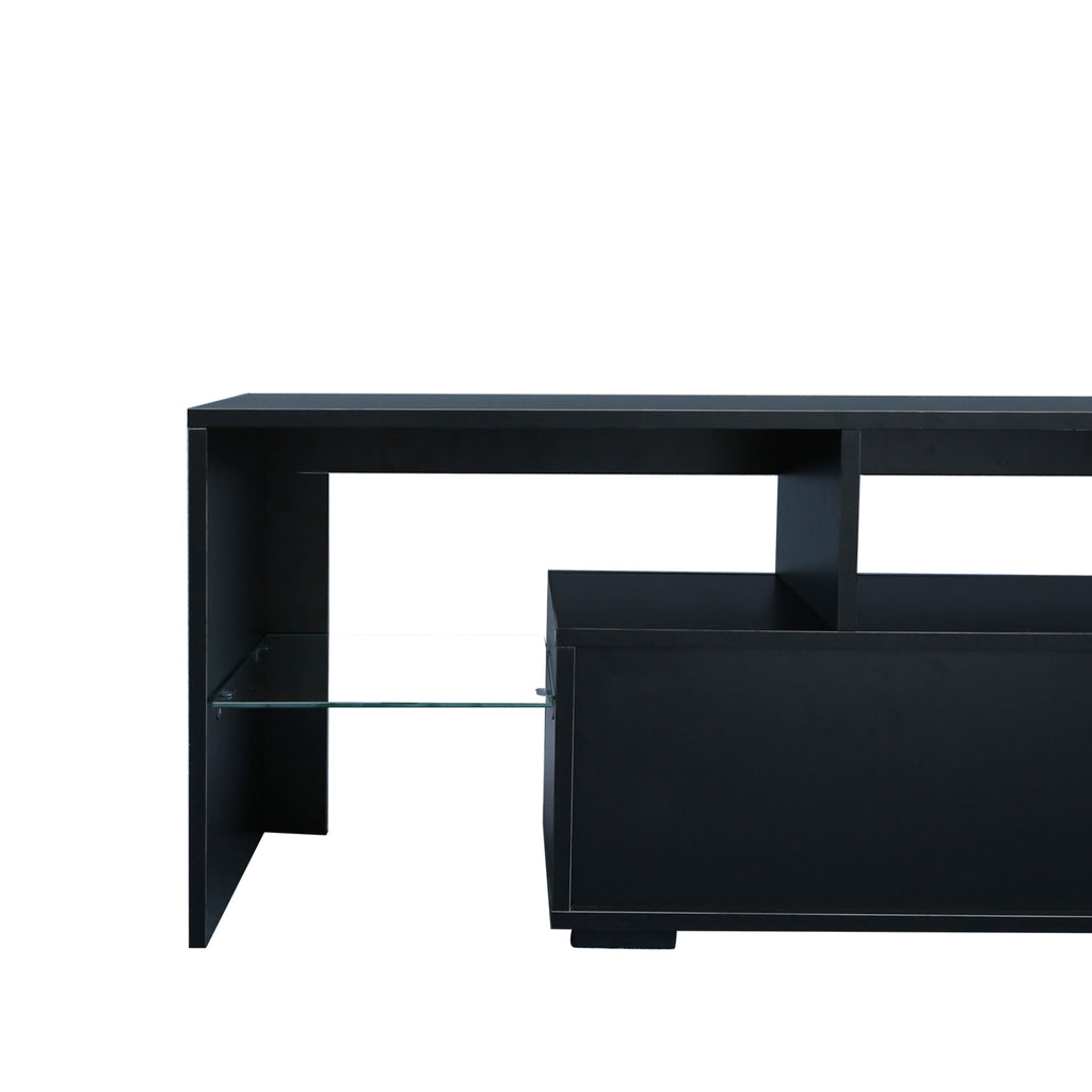 Modern Black TV Stand, 20 Colors LED TV Stand w/Remote Control Lights - Grand Goldman Shop