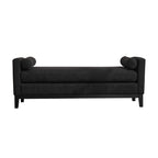 Elegant Upholstered Bench, Daybed, Ottoman with Wood Legs & 2 Bolster Pillows, Black Boucle, 66.34' - Grand Goldman Shop