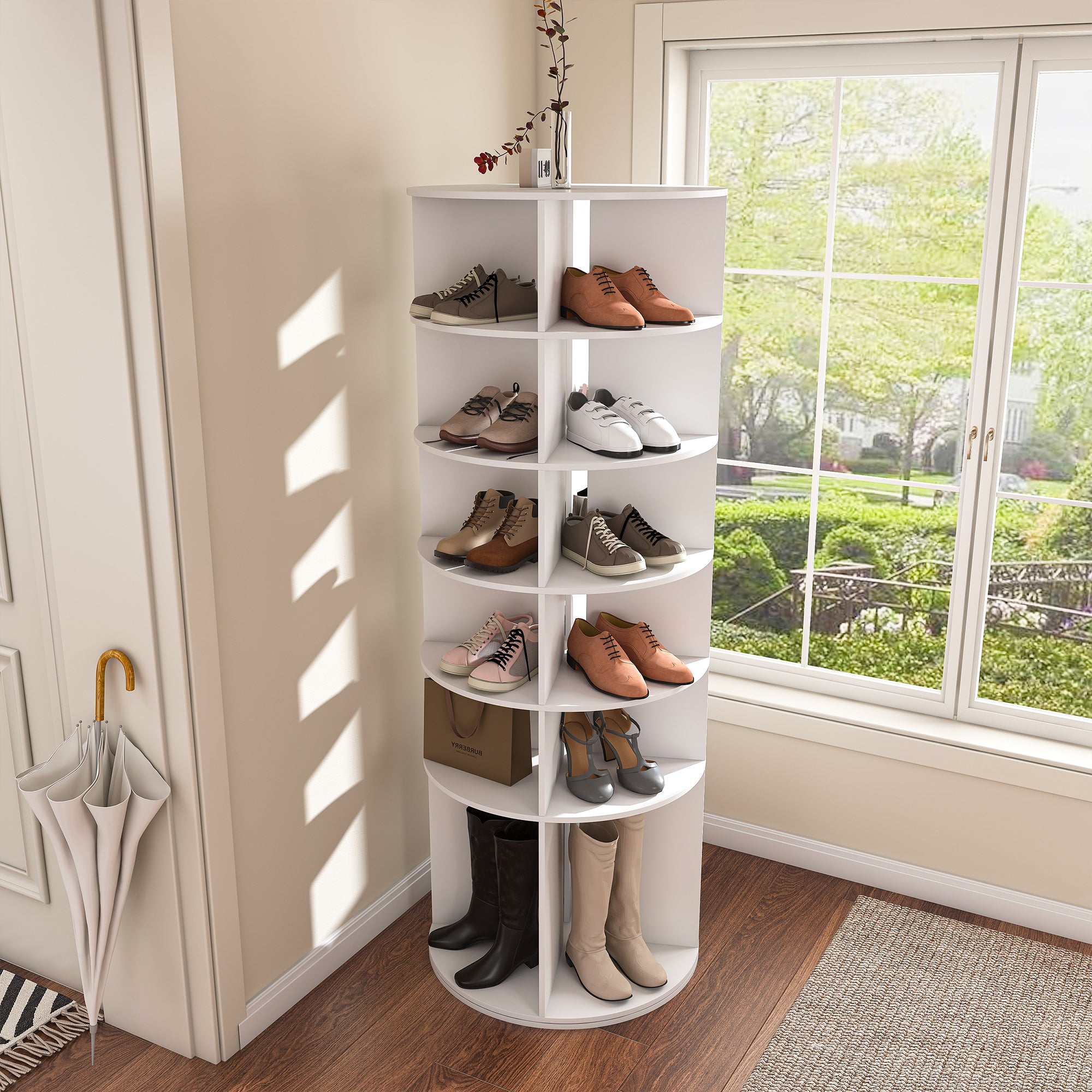 6-Tier Spinning Shoe Rack, Free Standing 360° Revolving Shoe Organizer,white - Grand Goldman Shop