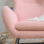 Rocking Chair Nursery, Teddy Upholstered Rocker Glider Chair with High Backrest, Adjustable Headrest & Pocket, Comfy Glider Chair for Nursery, Bedroom, Living Room, Offices, Rubber wood, pink - Grand Goldman Shop