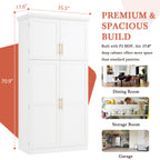 [Assembly Video Provided] TOPMAX 35.5x17.6x70.9inch Freestanding Kitchen Pantry Cabinet, Tall Storage Cabinet with 4 Doors, 2 Door Shelves, 8 Pull-out Trays and Adjustable Shelf for Dining Room, White - Grand Goldman Shop
