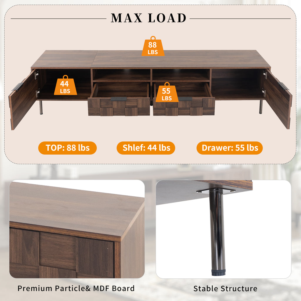 Mid Century TV Stand with 2 Drawers in Dark Brown, Media Console Table for TVs up to 85'', Made of Particle Board and MDF, 78.7'' x 15.7'' x 17.7'' - Grand Goldman Shop